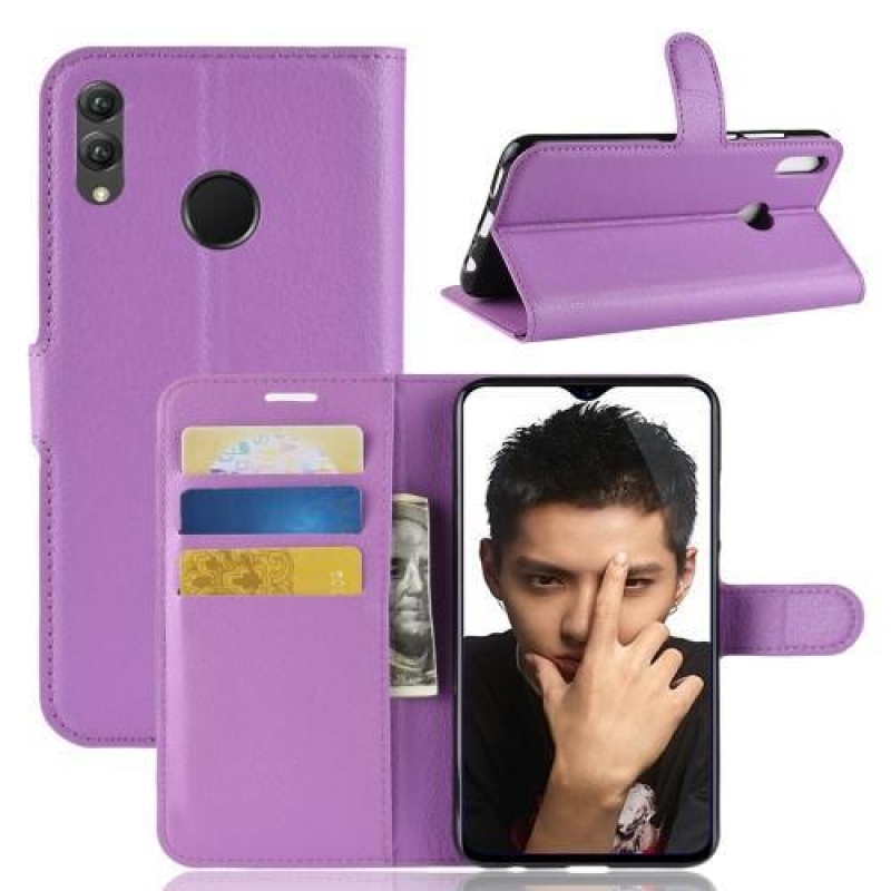 Litchi PU bőr flip tok Honor 8X-hez - lila