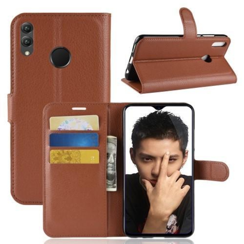 Litchi PU bőr flip tok Honor 8X-hez - barna