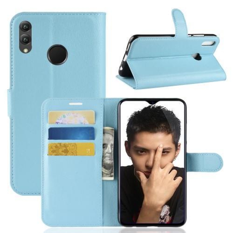 Litchi PU bőr flip tok Honor 8X-hez - kék