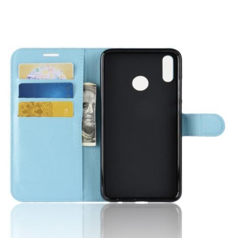 Litchi PU bőr flip tok Honor 8X-hez - kék
