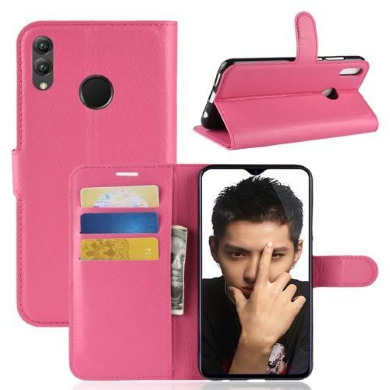 Litchi PU bőr flip tok a Honor 8X-hez - rózsaszínű