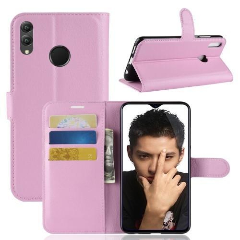 Litchi PU bőr flip tok Honor 8X-hez - rózsaszín
