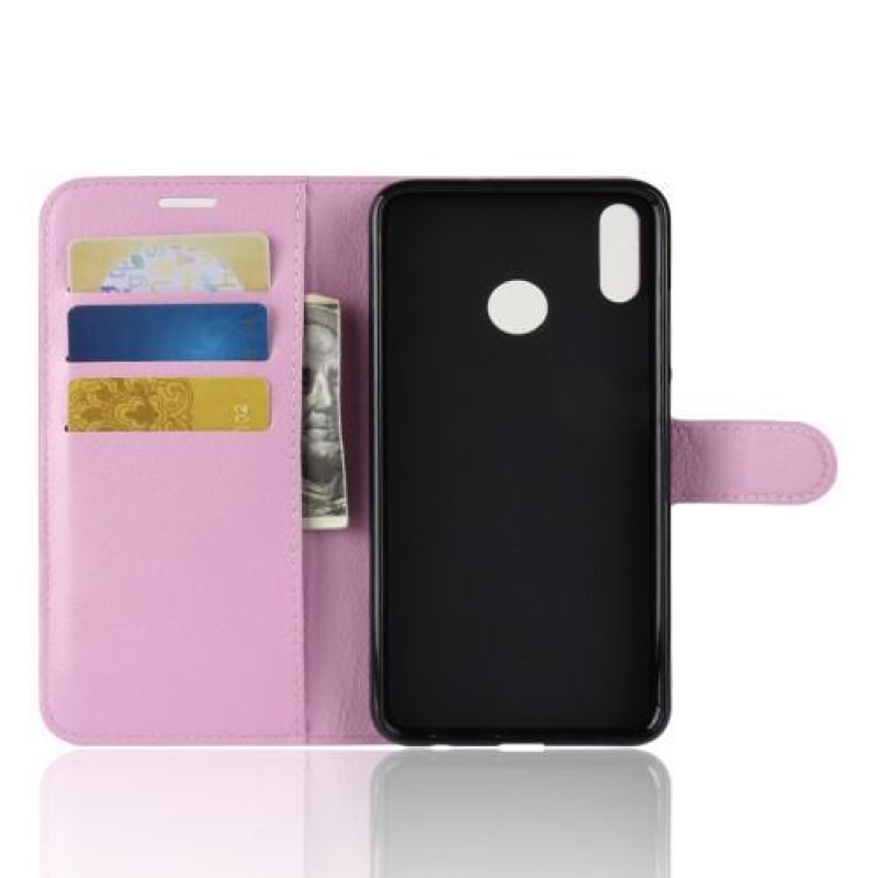 Litchi PU bőr flip tok Honor 8X-hez - rózsaszín