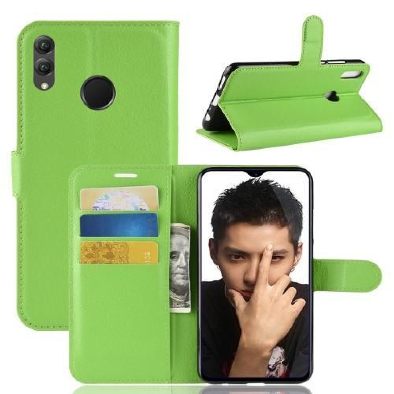 Litchi PU bőr flip tok a Honor 8X-hez - zöld
