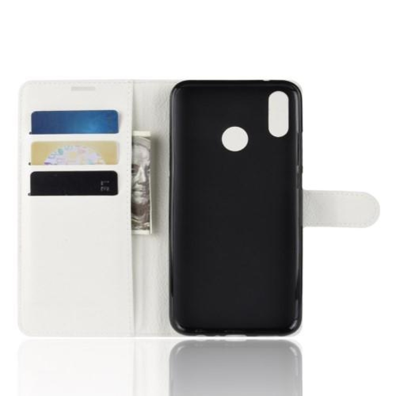Litchi PU bőr pénztárca tok a Honor 10 Lite és Huawei P Smart (2019) számára - fehér