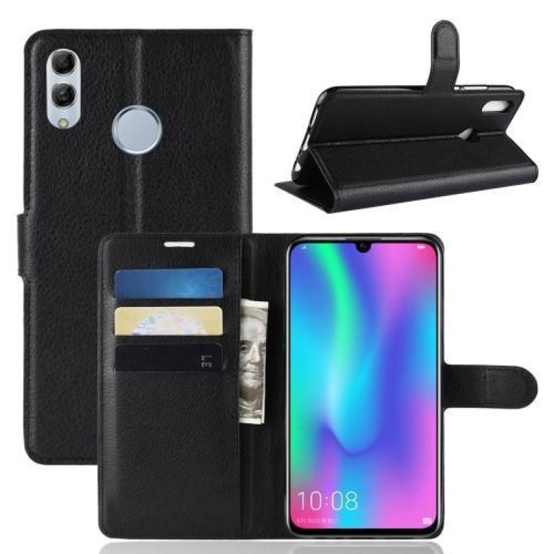 Litchi PU bőr pénztárca tok a Honor 10 Lite és Huawei P Smart (2019) számára - fekete
