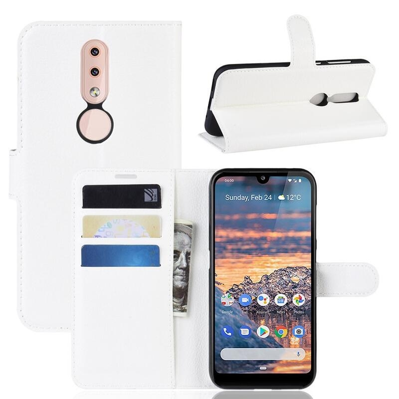 Litchi PU bőr pénztárca tok Nokia 4.2 készülékhez - fehér
