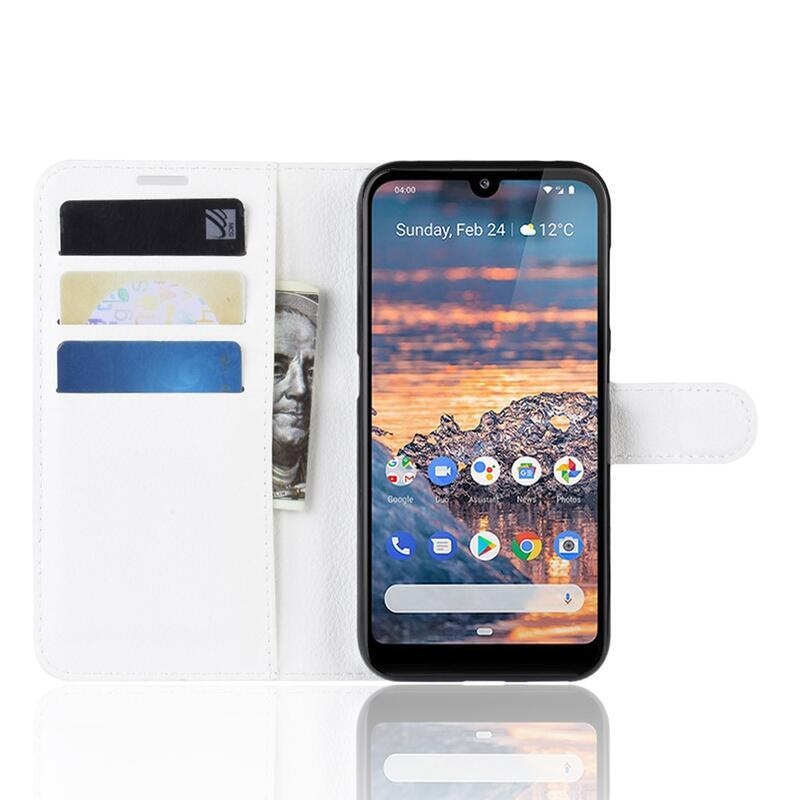 Litchi PU bőr pénztárca tok Nokia 4.2 készülékhez - fehér