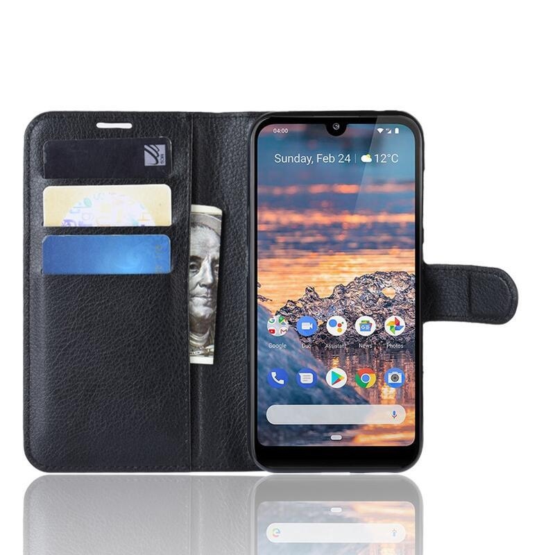 Litchi PU bőr pénztárca tok Nokia 4.2 készülékhez - fekete