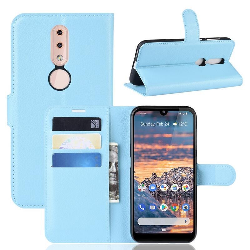 Litchi PU bőr pénztárca tok Nokia 4.2 készülékhez - kék