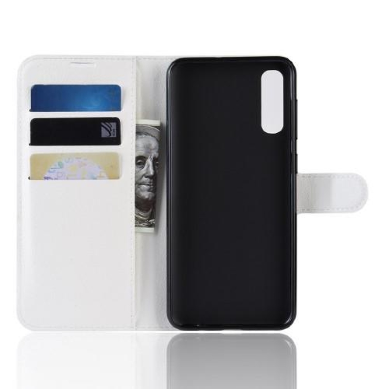 Litchi PU bőr pénztárca tok Samsung Galaxy A50 / A30s készülékhez - fehér