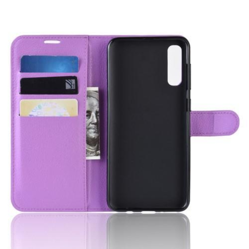 Litchi PU bőr pénztárca tok Samsung Galaxy A50 / A30s készülékhez - lila
