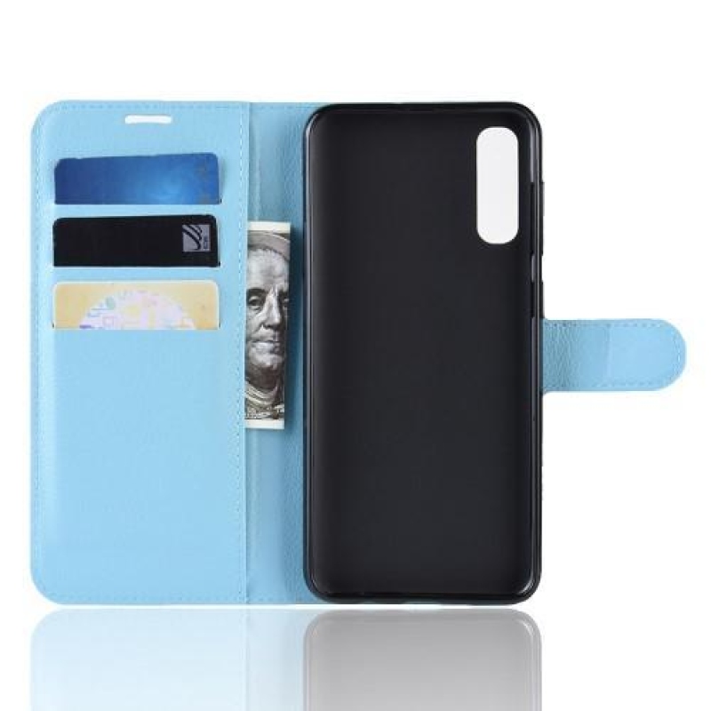 Litchi PU bőr pénztárca tok Samsung Galaxy A50 / A30s készülékhez - kék