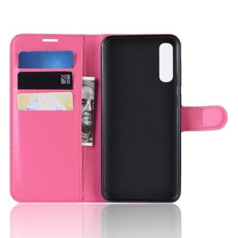 Litchi PU bőr pénztárca tok Samsung Galaxy A50 / A30s - rózsaszínű