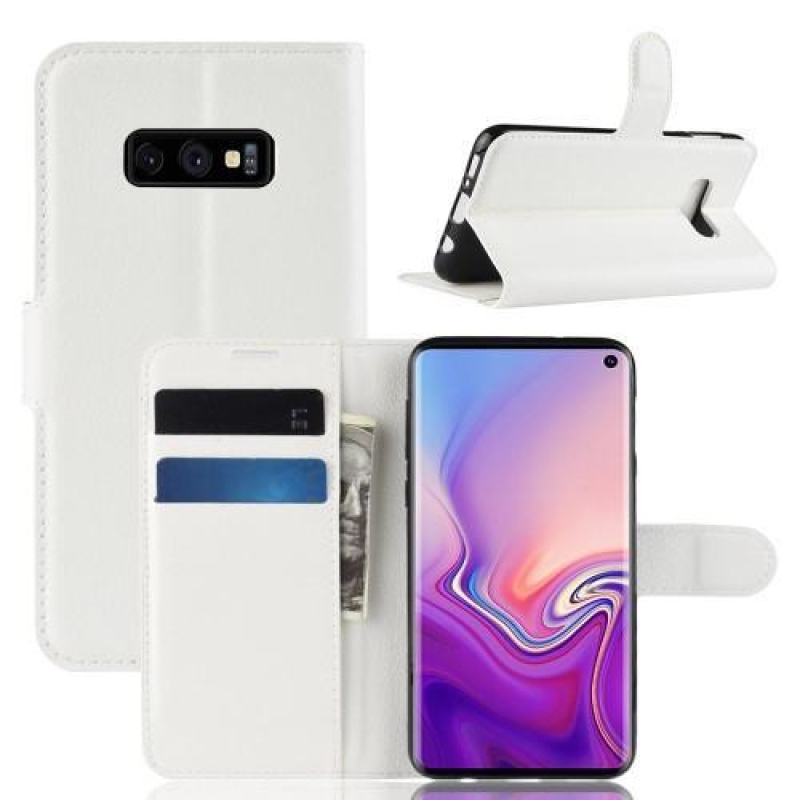 Litchi PU bőr pénztárca tok Samsung Galaxy S10e készülékhez - fehér