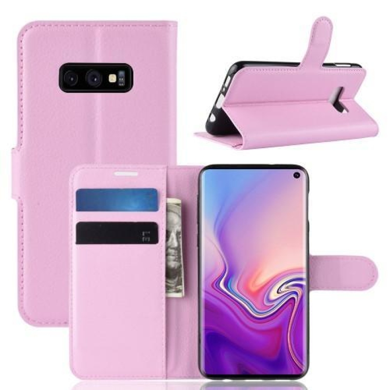 Litchi PU bőr pénztárca tok Samsung Galaxy S10e készülékhez - rózsaszín
