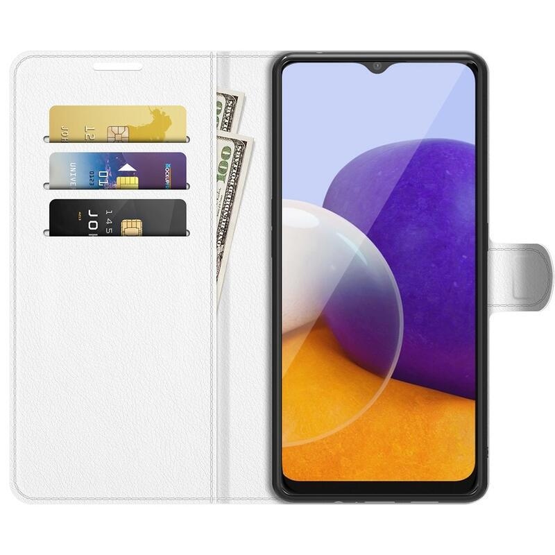 Litchi PU bőr pénztárca tok Samsung Galaxy A22 5G-hez - fehér