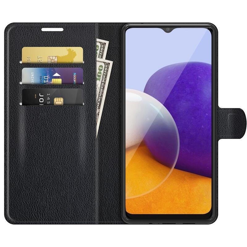 Litchi PU bőr pénztárca tok Samsung Galaxy A22 5G-hez - fekete