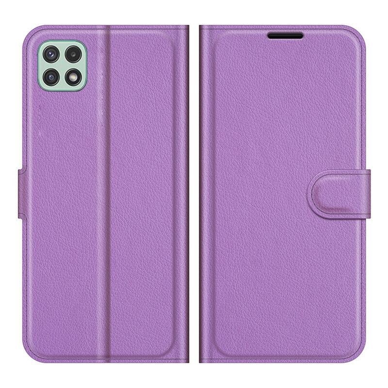 Litchi PU bőr pénztárca tok Samsung Galaxy A22 5G-hez - lila