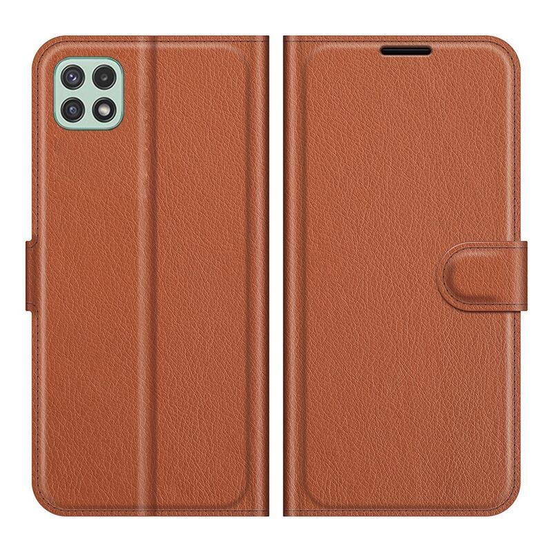 Litchi PU bőr pénztárca tok Samsung Galaxy A22 5G-hez - barna