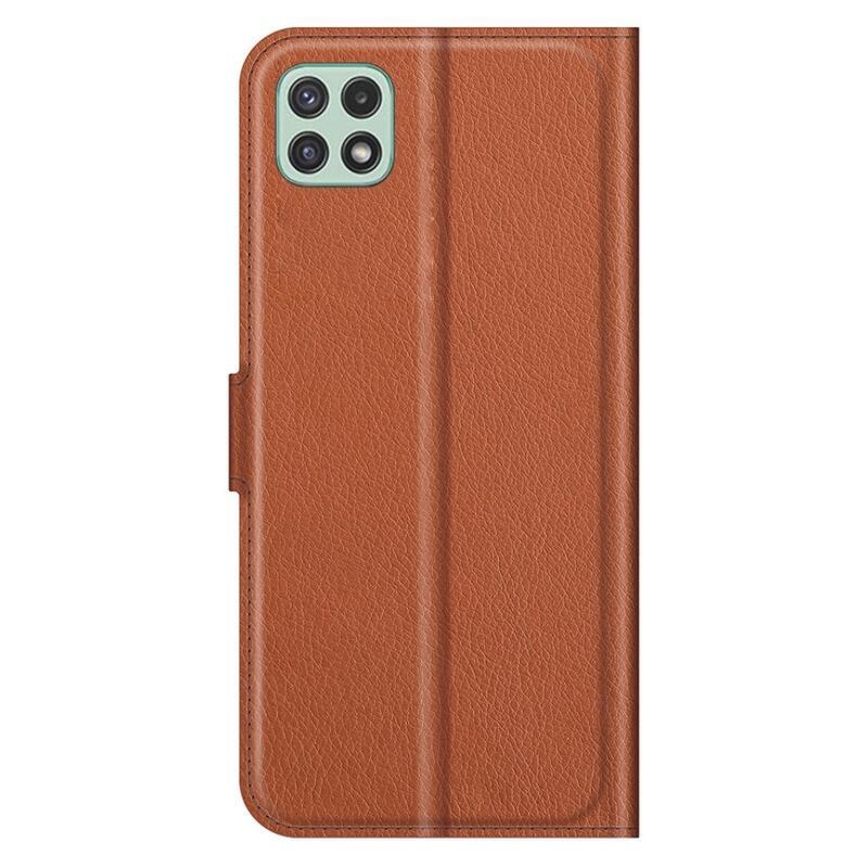 Litchi PU bőr pénztárca tok Samsung Galaxy A22 5G-hez - barna