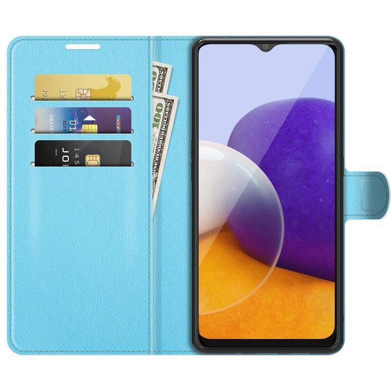 Litchi PU bőr pénztárca tok Samsung Galaxy A22 5G-hez - kék