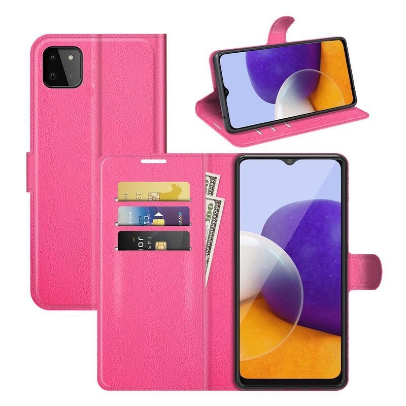 Litchi PU bőr pénztárca tok Samsung Galaxy A22 5G - rózsaszínű