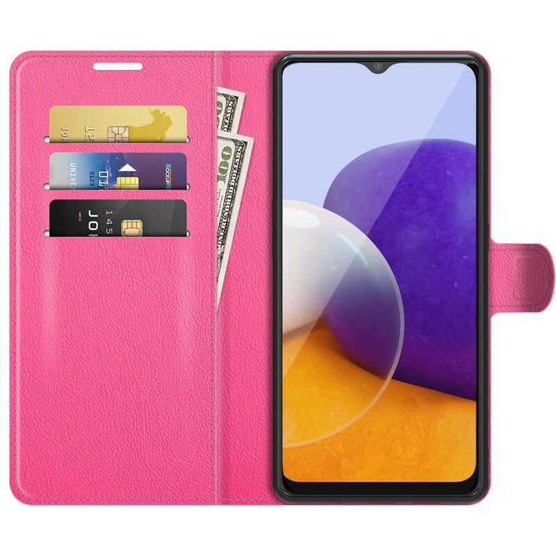 Litchi PU bőr pénztárca tok Samsung Galaxy A22 5G - rózsaszínű