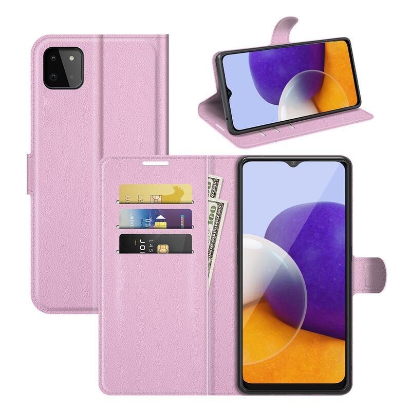 Litchi PU bőr pénztárca tok Samsung Galaxy A22 5G-hez - rózsaszín