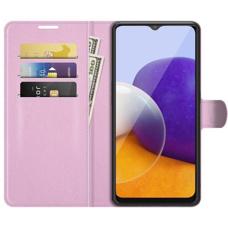 Litchi PU bőr pénztárca tok Samsung Galaxy A22 5G-hez - rózsaszín