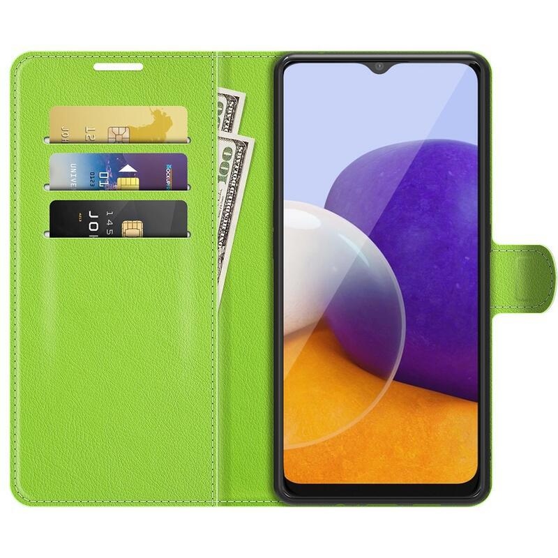 Litchi PU bőr pénztárca tok Samsung Galaxy A22 5G-hez - zöld