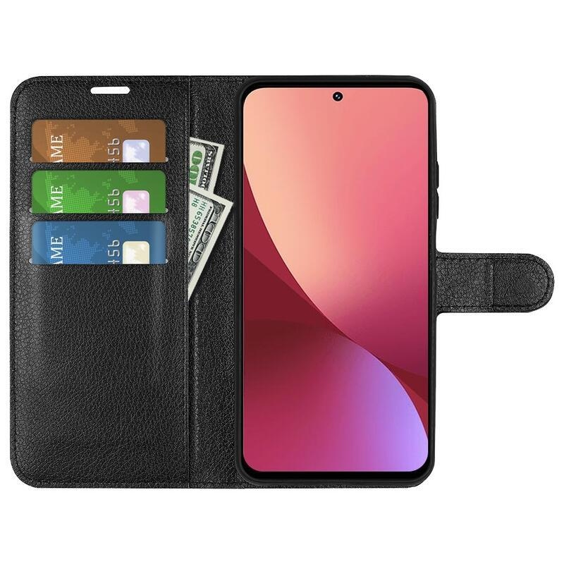 Litchi PU bőr pénztárca tok Xiaomi 12/12X - fekete