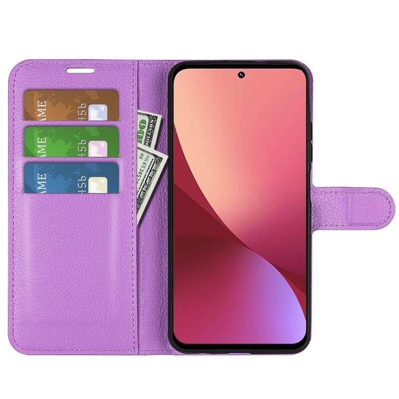 Litchi PU bőr pénztárca tok Xiaomi 12/12X - lila