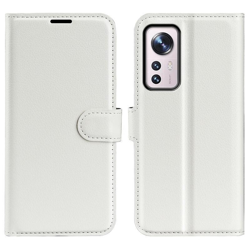 Litchi PU bőr pénztárca tok Xiaomi 12 Pro-hoz - fehér
