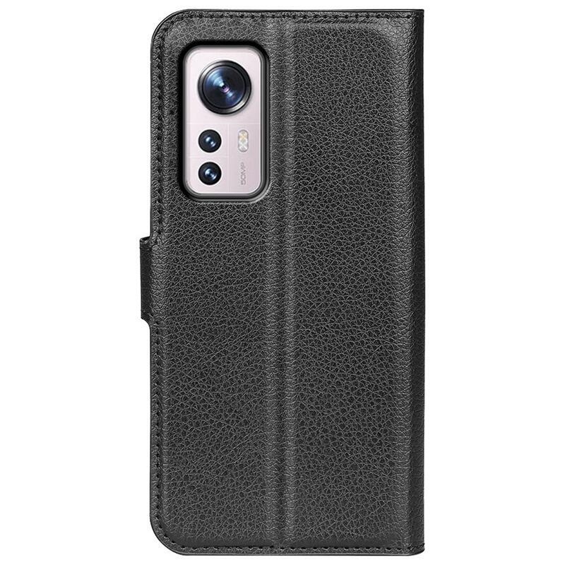 Litchi PU bőr pénztárca tok a Xiaomi 12 Pro-hoz - fekete