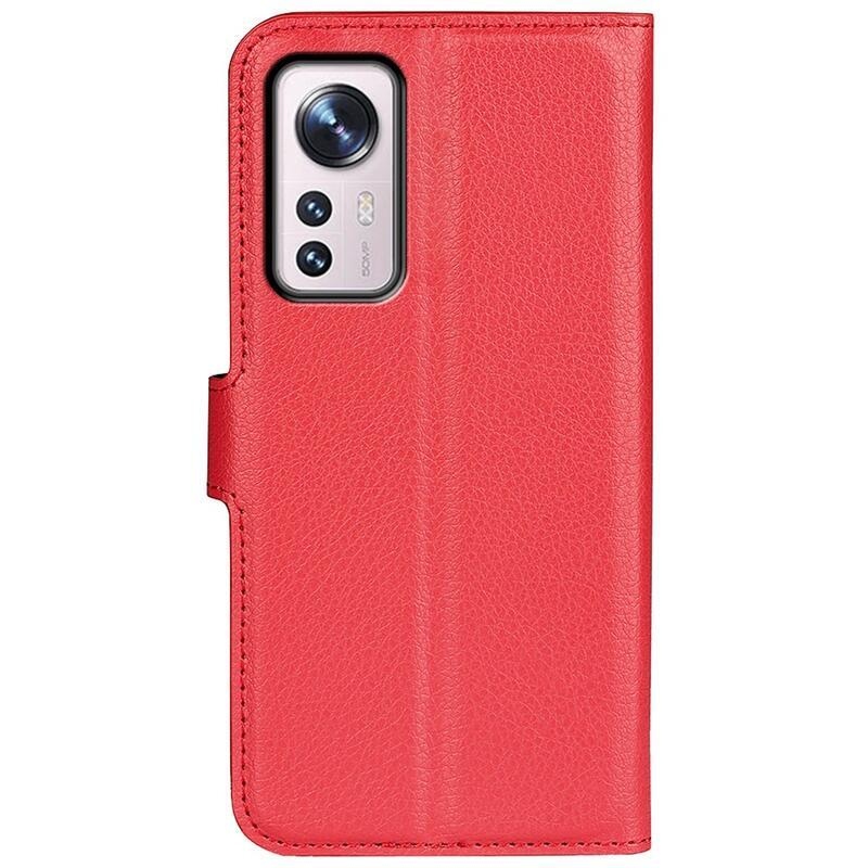 Litchi PU bőr pénztárca tok a Xiaomi 12 Pro-hoz - piros