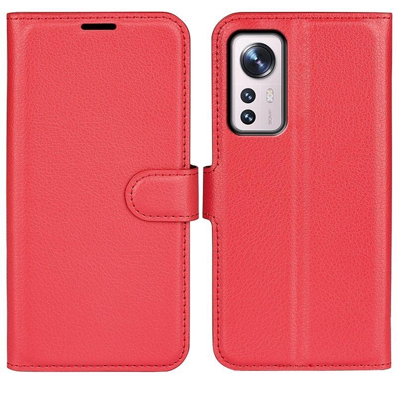 Litchi PU bőr pénztárca tok a Xiaomi 12 Pro-hoz - piros