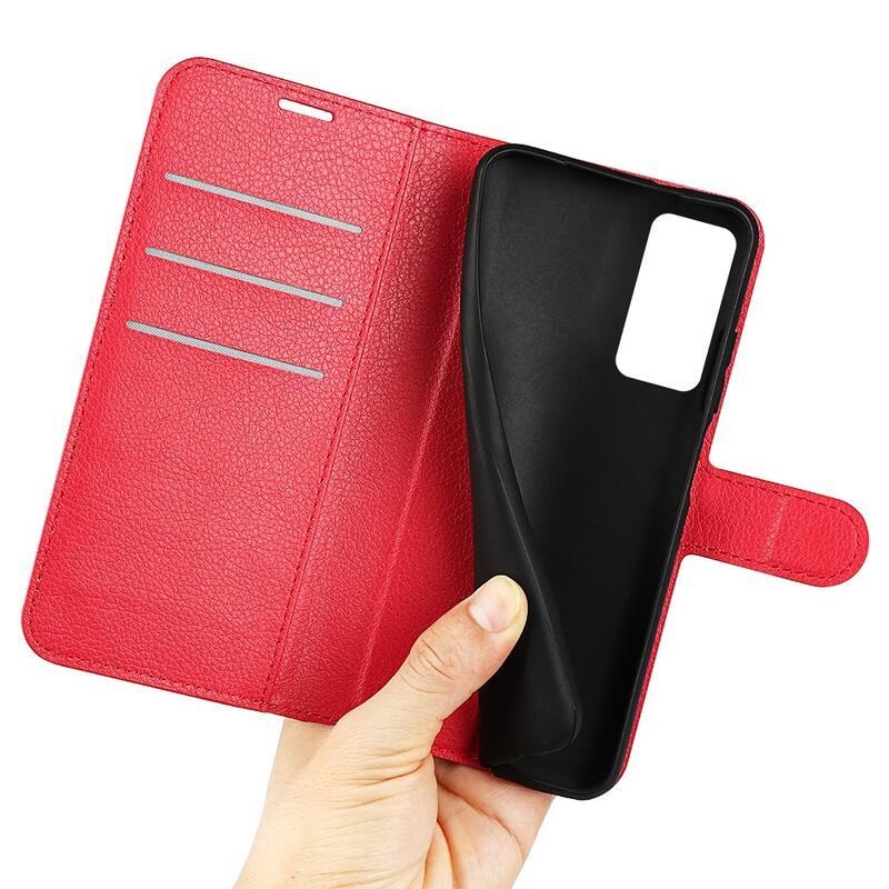 Litchi PU bőr pénztárca tok a Xiaomi 12 Pro-hoz - piros