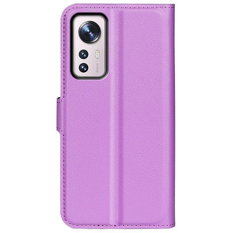 Litchi PU bőr pénztárca tok Xiaomi 12 Pro-hoz - lila