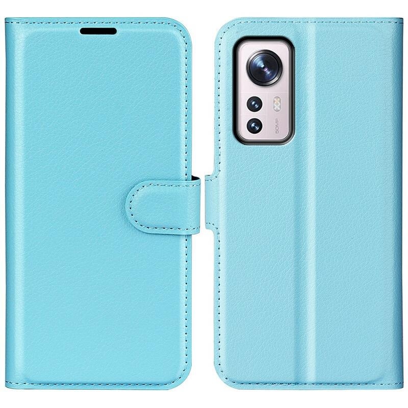 Litchi PU bőr pénztárca tok Xiaomi 12 Pro-hoz - kék