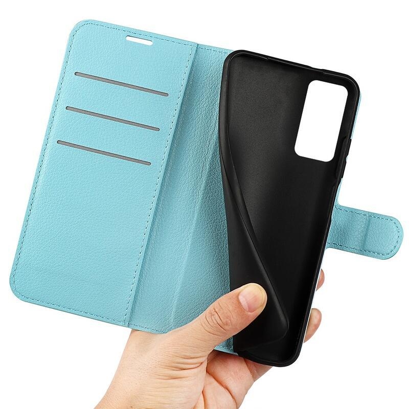 Litchi PU bőr pénztárca tok Xiaomi 12 Pro-hoz - kék