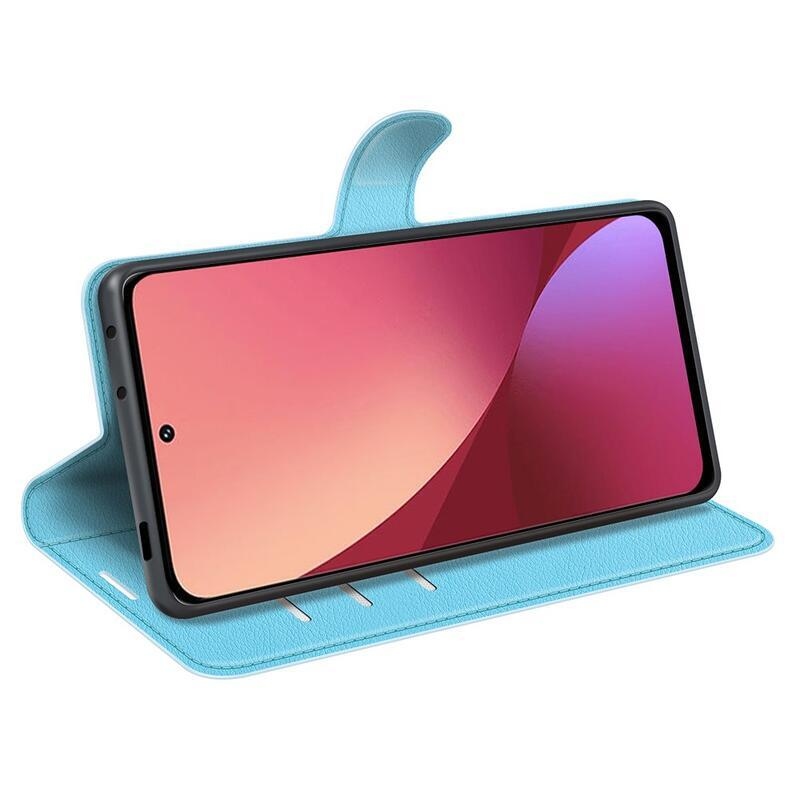 Litchi PU bőr pénztárca tok Xiaomi 12 Pro-hoz - kék