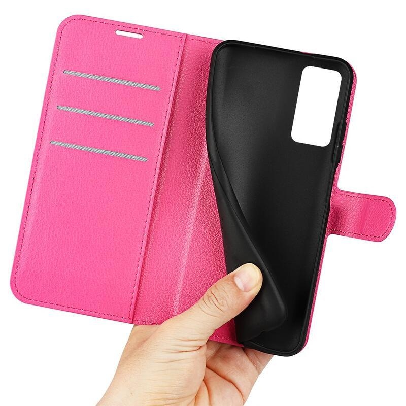 Litchi PU bőr pénztárca tok Xiaomi 12 Pro - rózsaszínű