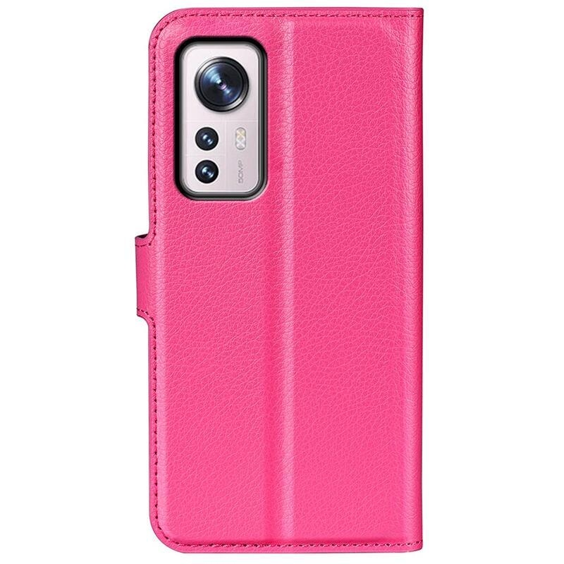 Litchi PU bőr pénztárca tok Xiaomi 12 Pro - rózsaszínű