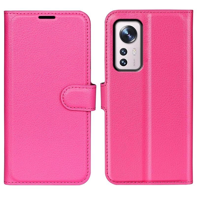 Litchi PU bőr pénztárca tok Xiaomi 12 Pro - rózsaszínű