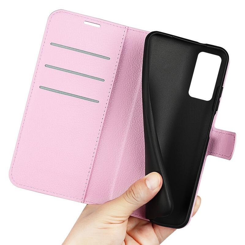 Litchi PU bőr pénztárca tok Xiaomi 12 Pro - rózsaszínű