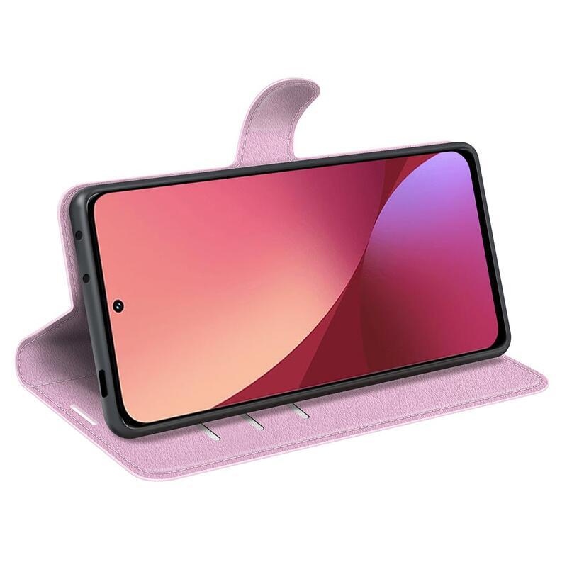 Litchi PU bőr pénztárca tok Xiaomi 12 Pro - rózsaszínű