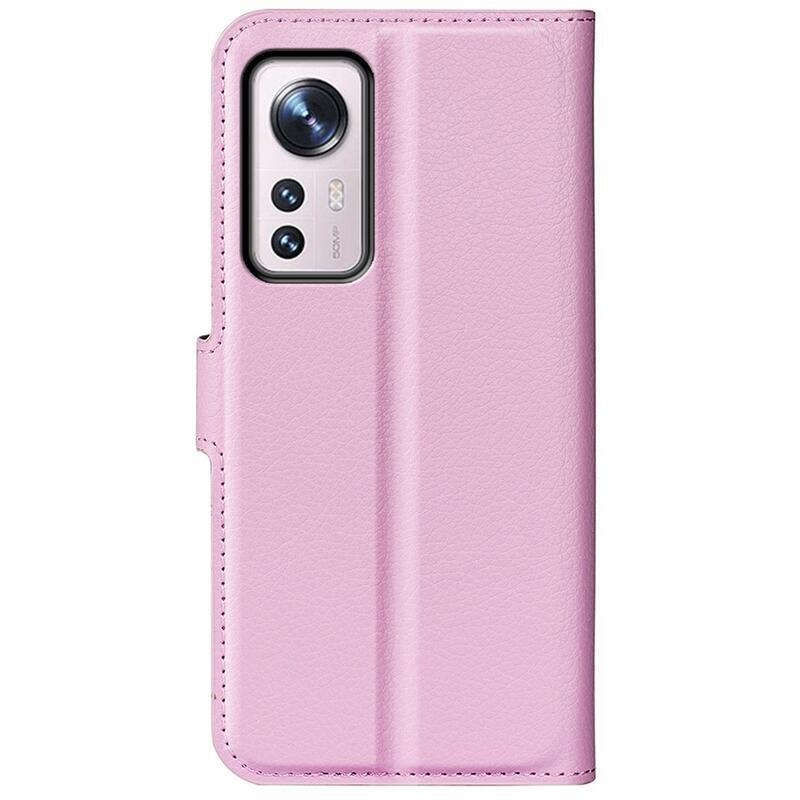 Litchi PU bőr pénztárca tok Xiaomi 12 Pro - rózsaszínű