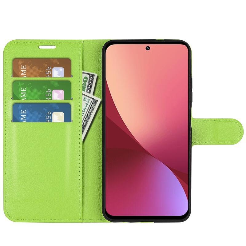 Litchi PU bőr pénztárca tok Xiaomi 12 Pro-hoz - zöld