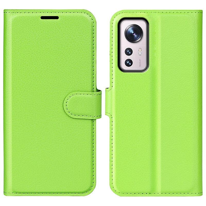 Litchi PU bőr pénztárca tok Xiaomi 12 Pro-hoz - zöld